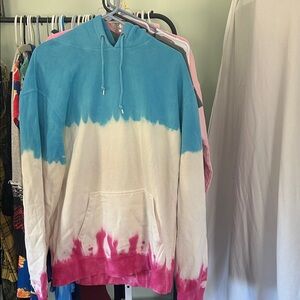 Stussy Blue and Pink Tie-Dye Hoodie
